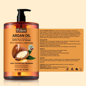Yoken argan oil 16oz bottle next to common items showing size advantage