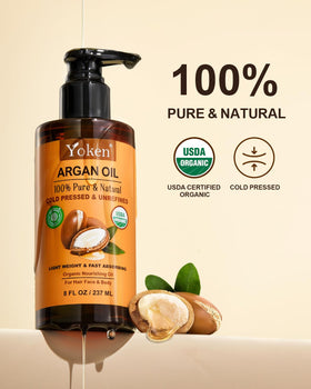 Yoken argan oil texture close-up highlighting silky absorbency benefit