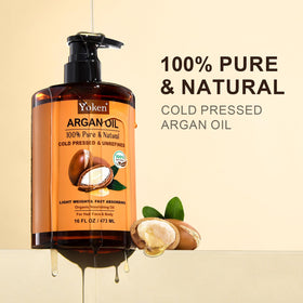 Yoken argan oil glass dropper closeup highlighting cold‑pressed purity benefit