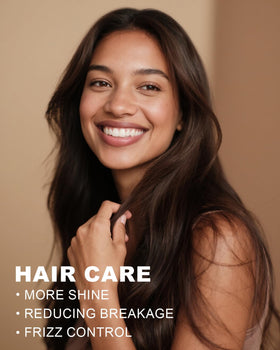 Yoken argan oil being applied to hair for frizz control and shine benefit