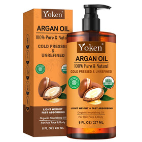 Yoken argan oil styled in bathroom setting conveying daily routine convenience benefit