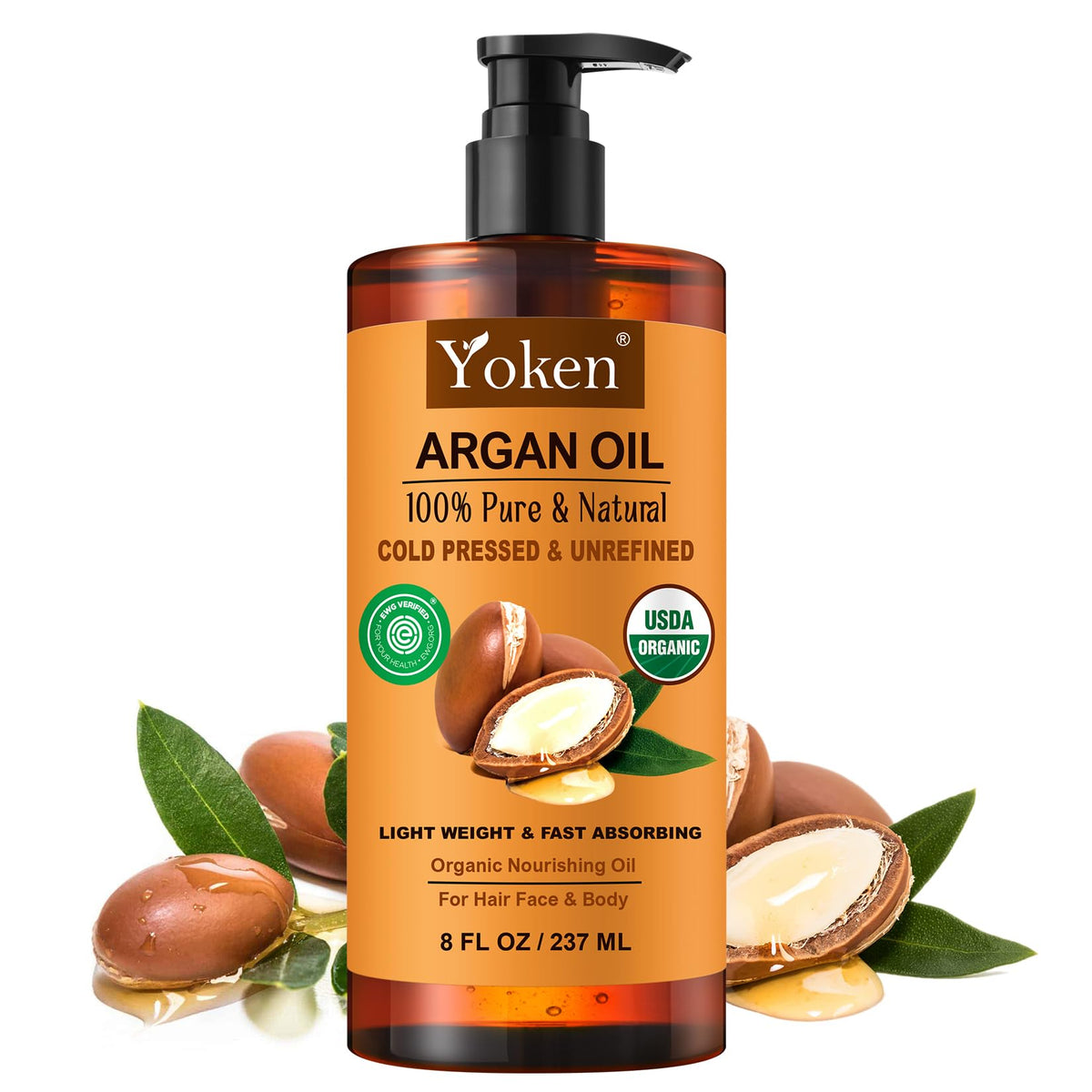 Yoken argan oil front bottle showing clean packaging and USDA quality
