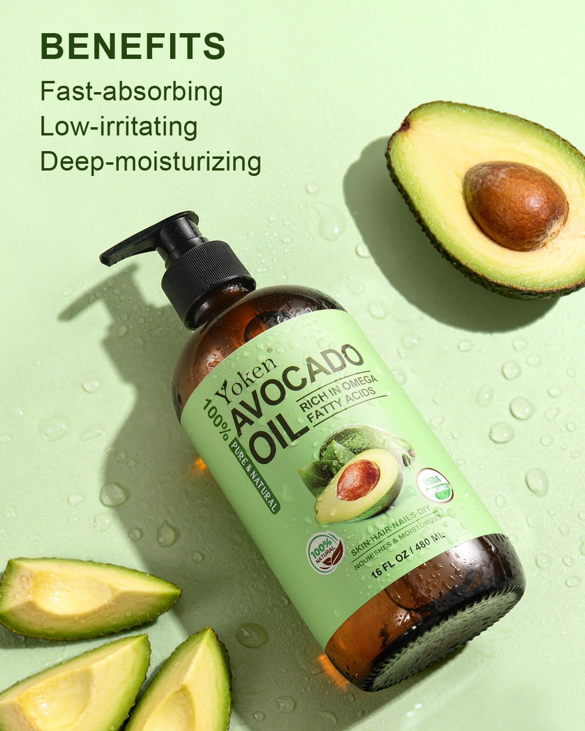 Yoken texture drop of oil on finger showing smooth spreadability benefit