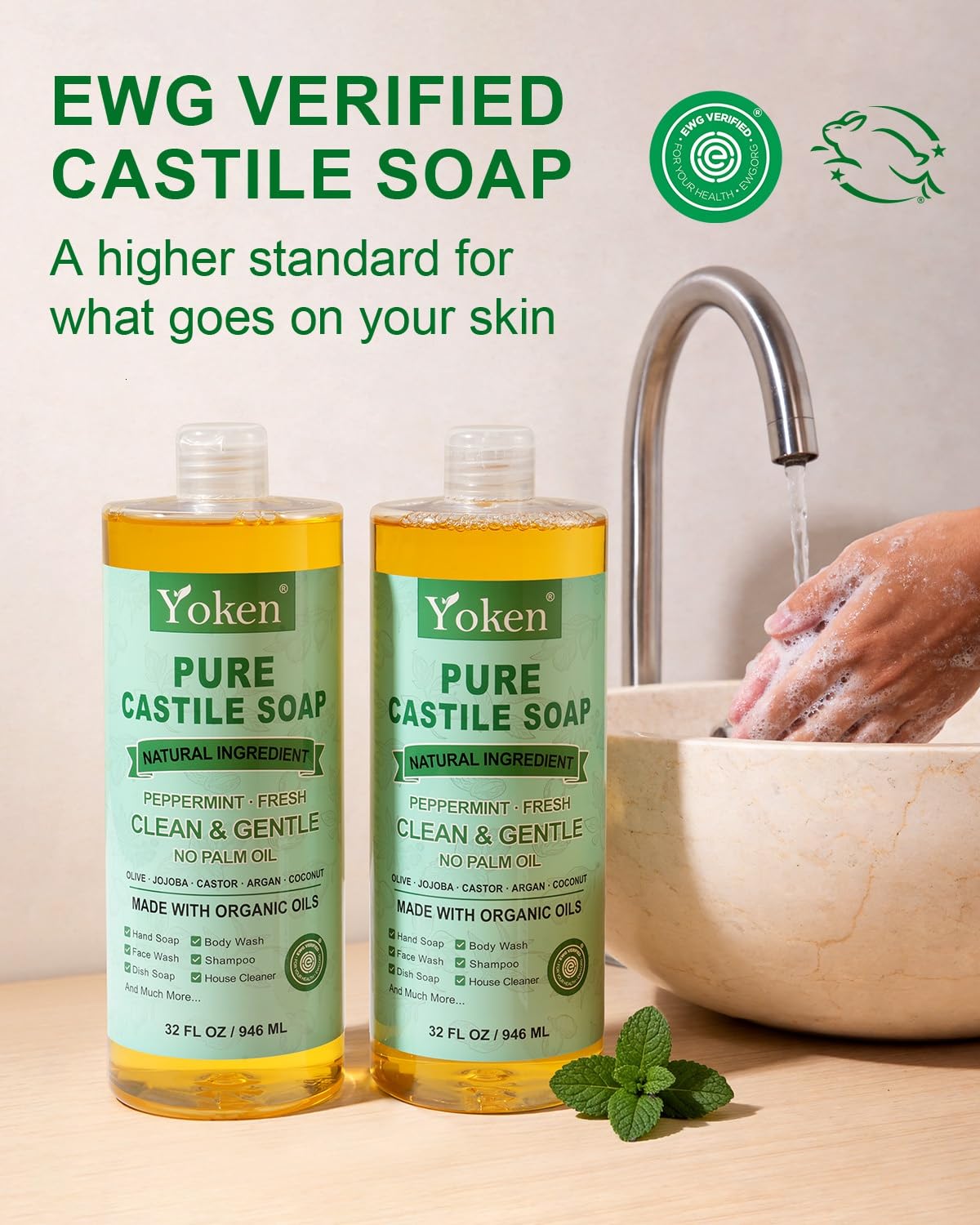 Yoken label close-up displaying ingredients and EWG verification benefits