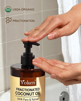 Yoken oil pour close-up showing lightweight texture and quick absorption benefit