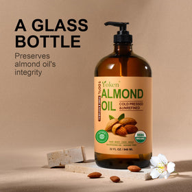 Yoken almond oil mixed in bowl with lotion for DIY blends and improved hydration