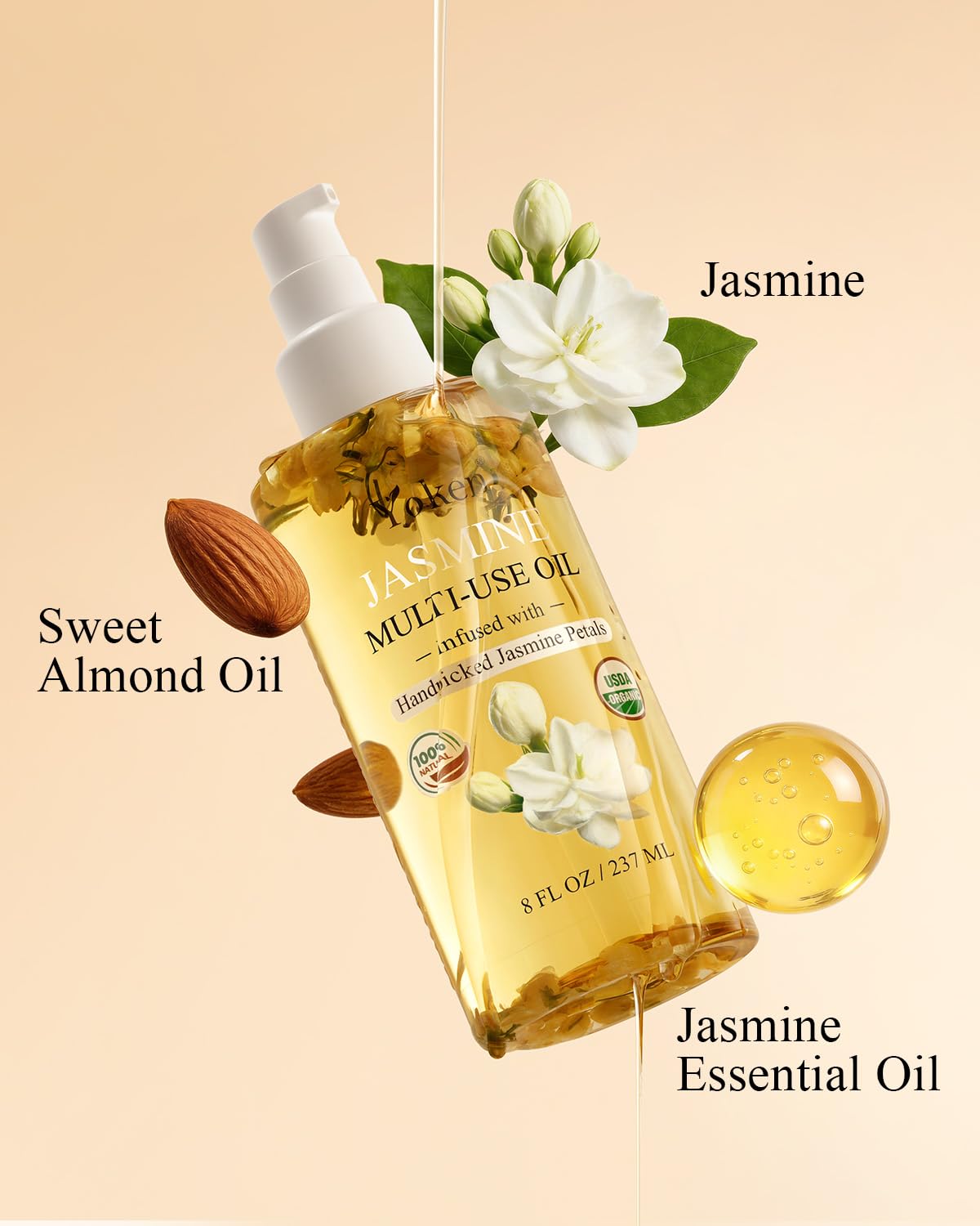 Yoken handpicked jasmine petals in jar highlighting natural botanicals and purity