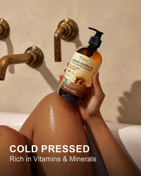 Yoken oil applied to hair ends showing shine and frizz reduction benefits