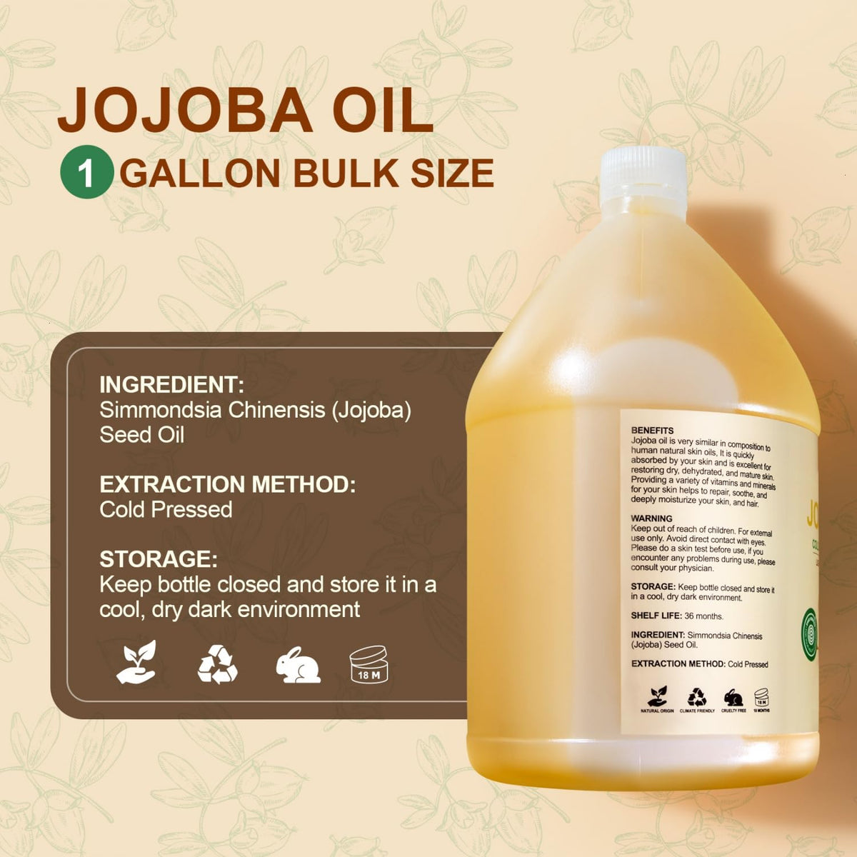 Yoken jojoba oil stored on shelf in BPA-free bottle for long-term freshness