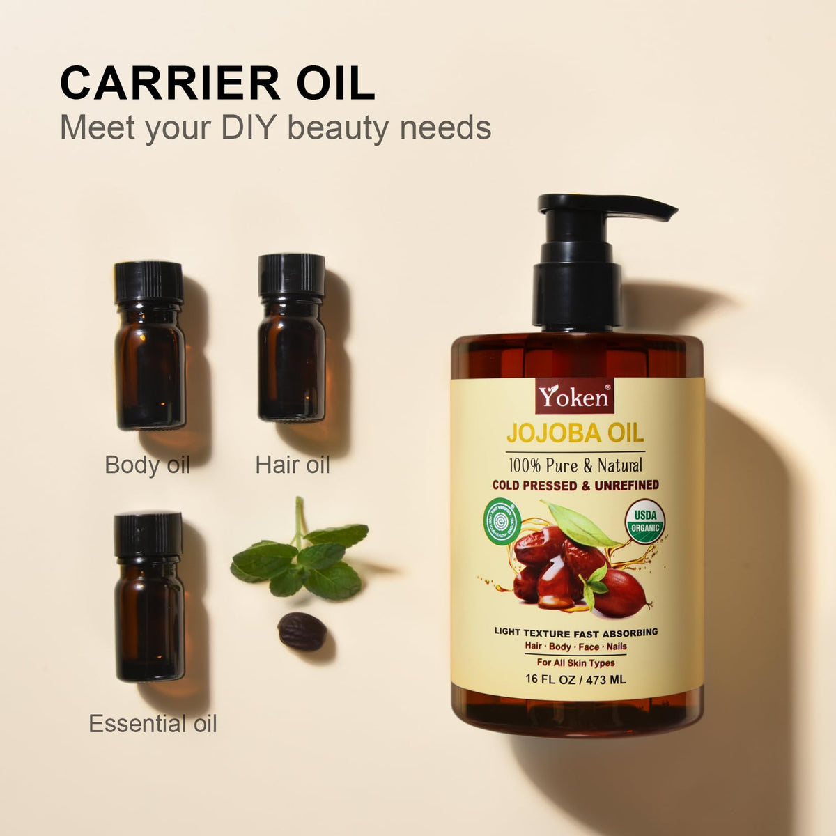 Applying Yoken jojoba oil to hair ends to show nourishment and shine