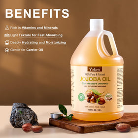 Yoken jojoba oil pouring into glass jar to measure DIY recipe accurately