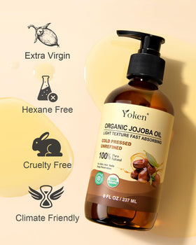Yoken 8oz bottle beside hand for scale showing generous supply