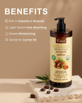 Yoken jojoba oil drop texture on hand showing lightweight absorbency and sheen