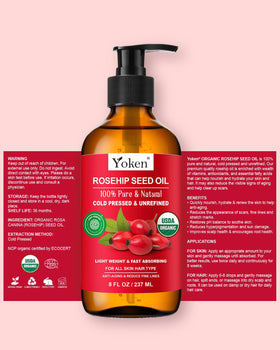 Yoken bottle on bathroom vanity in lifestyle setting suggesting daily beauty routine use