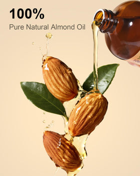 Yoken almond oil pouring into hand displaying silky texture and fast absorption
