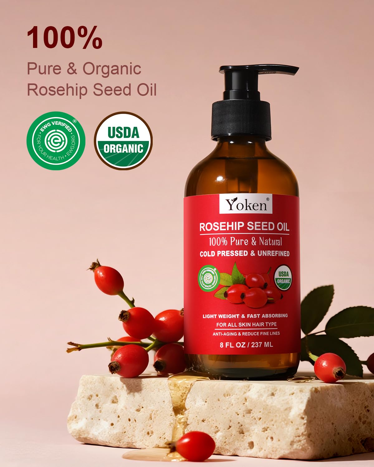 Yoken oil pour close-up showcasing silky texture for fast absorption and smooth feel