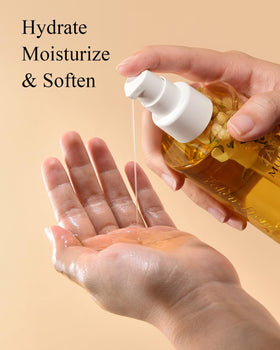 Yoken oil texture close-up showing lightweight finish and quick absorption benefit