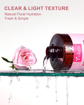 Yoken rose water poured into bowl for DIY skincare recipes and mixing ease