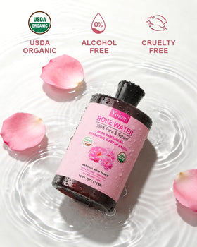 Yoken close-up of rose hydrosol texture showing clarity and light absorbance benefit