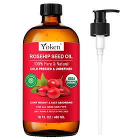 Yoken front-facing 16 fl oz bottle showing label and amber glass protecting oil