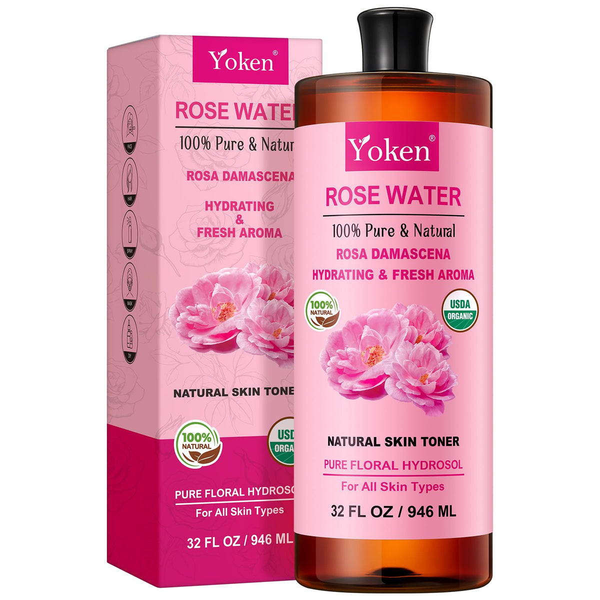 Yoken front packaging showing amber 32oz bottle and clean design benefit clarity