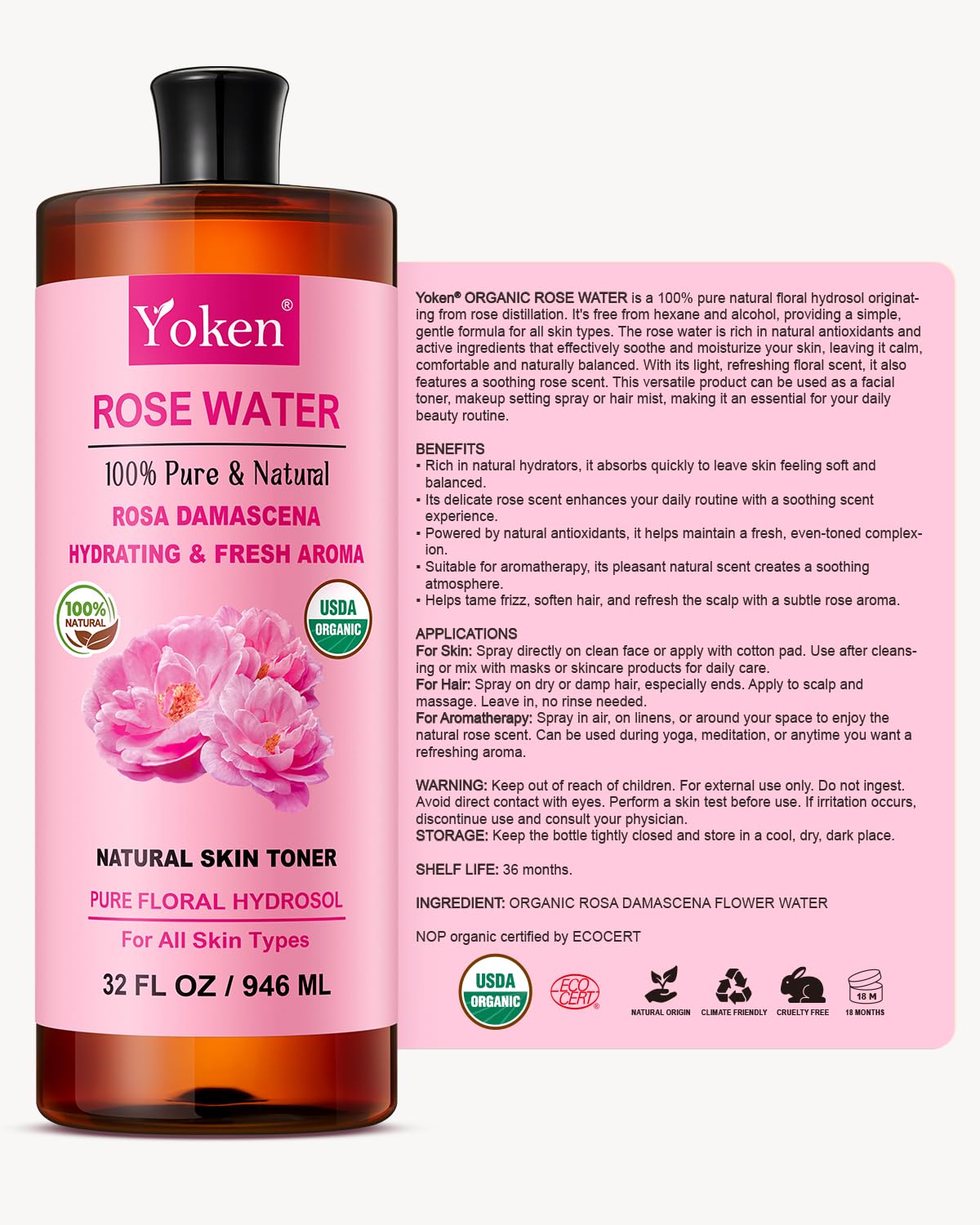 Yoken rose water on bathroom shelf in lifestyle scene for daily routine benefit