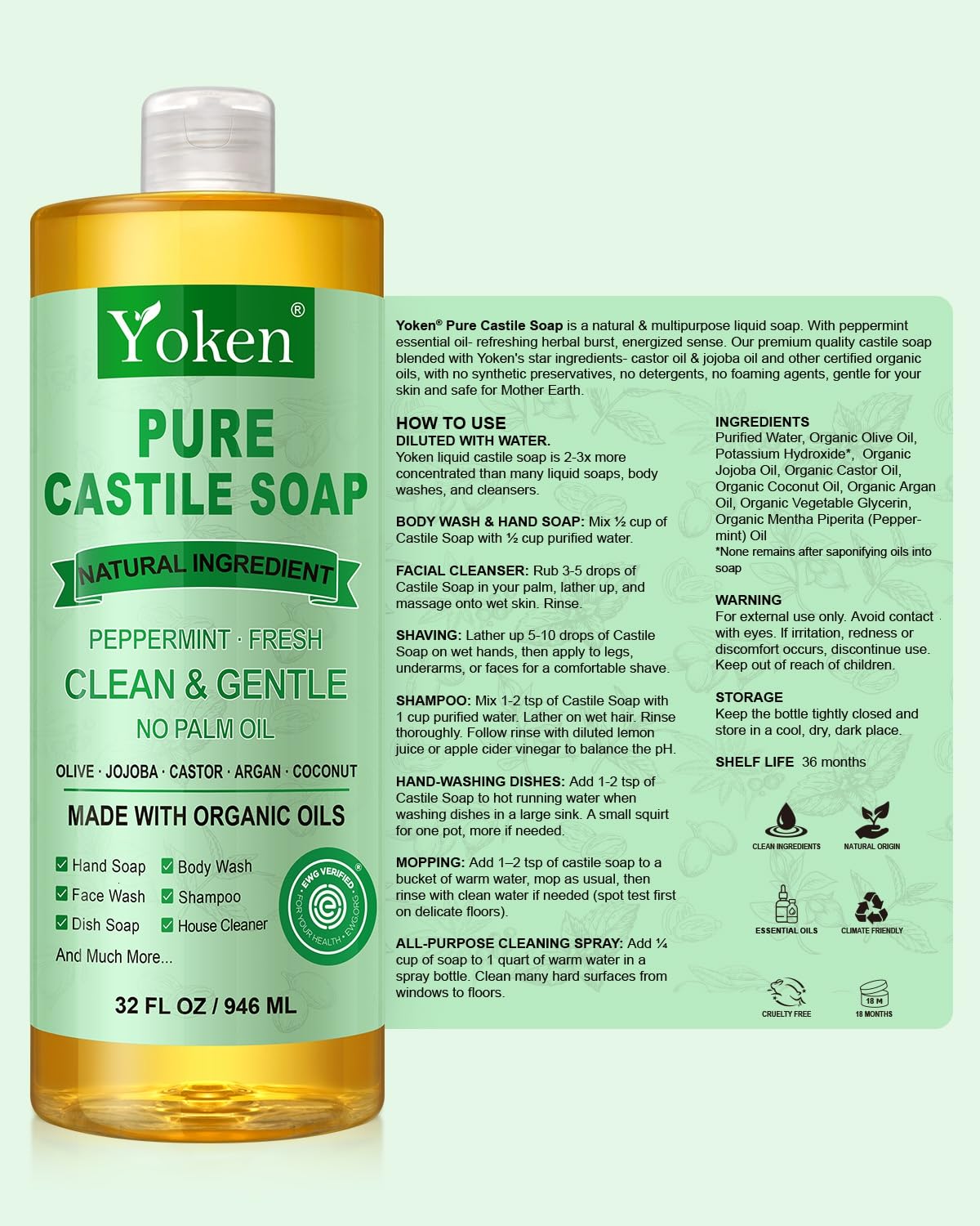 Yoken 32oz bottle in hand for scale demonstrating long-lasting supply