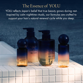 YOLU nighttime haircare routine scene showing smoother morning hair results