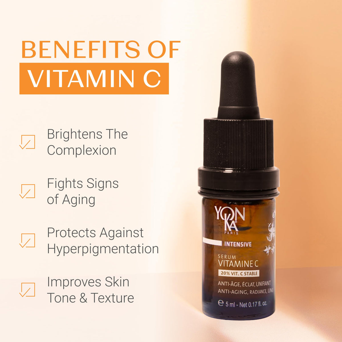 Yon-Ka serum pipette detail emphasizing precise dosing and hygienic application benefit