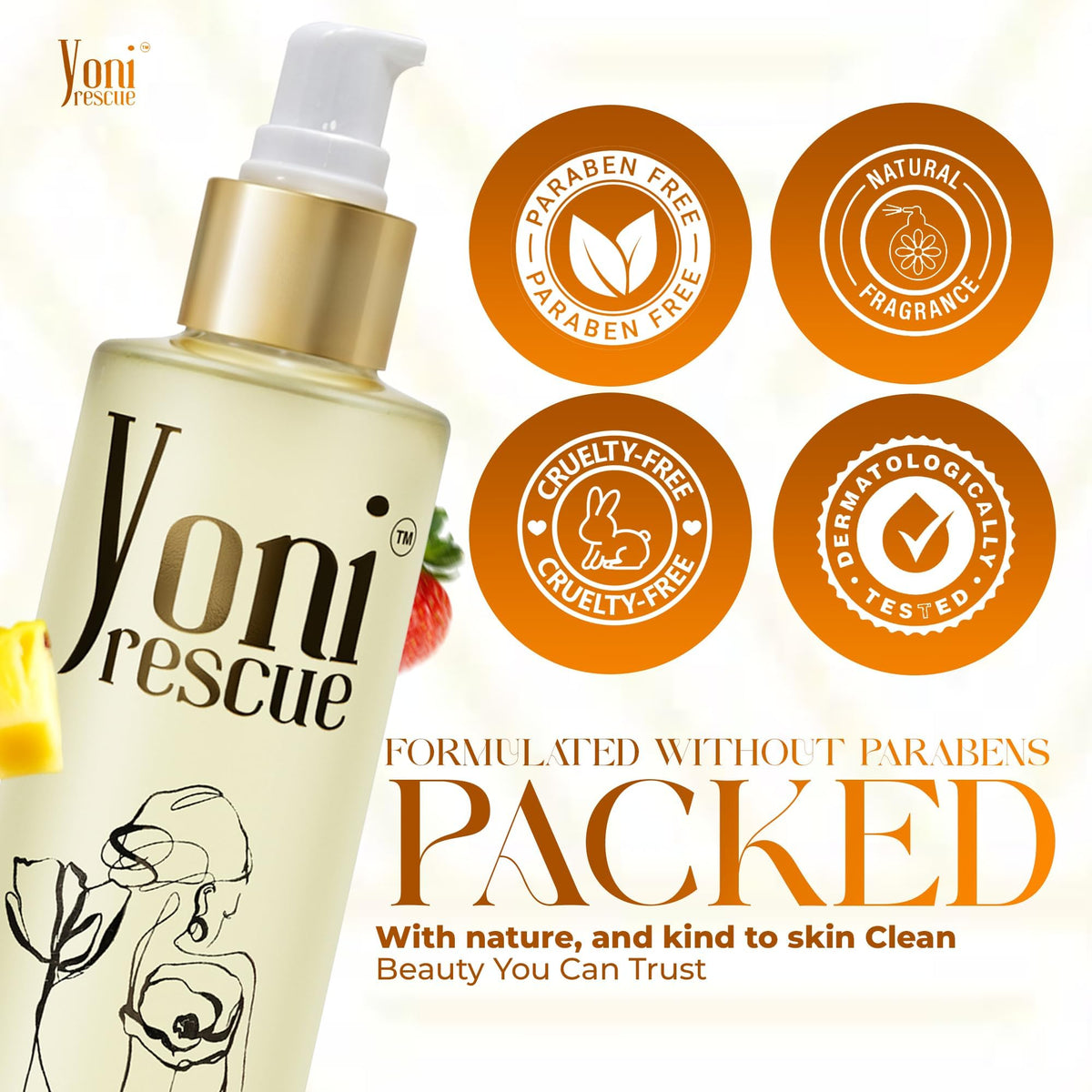 Yoni Rescue label close-up highlighting ingredients and transparency benefit
