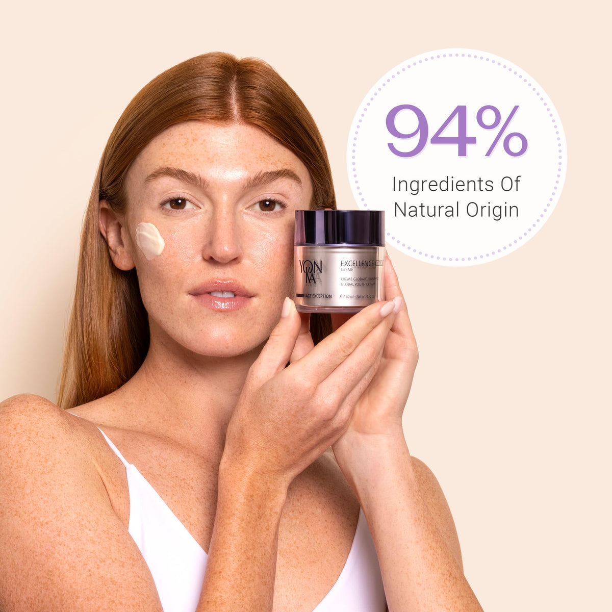 Yonka active ingredients display with grape seed and hyaluronic for antioxidant hydration