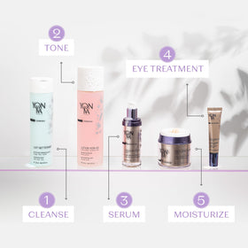 Yonka jar staged on bathroom vanity suggesting daily ritual and luxurious routine