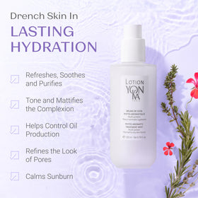 Yonka bottle beside aloe leaves highlighting soothing, hydrating ingredient