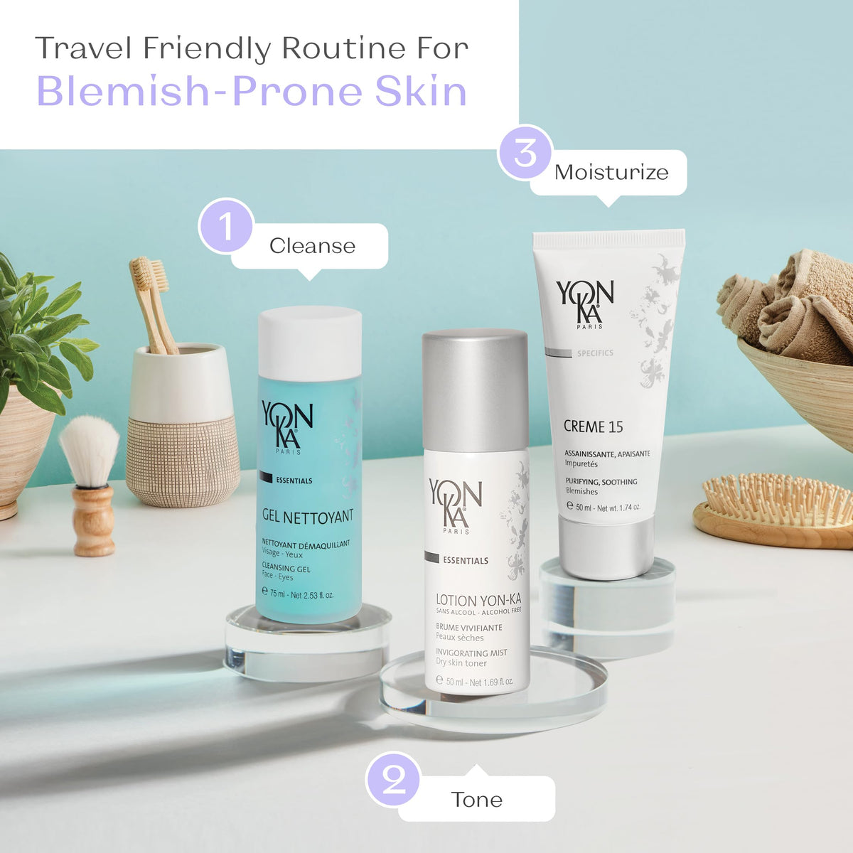 Yonka in use by teen and adult model showing suitability for blemish-prone skin
