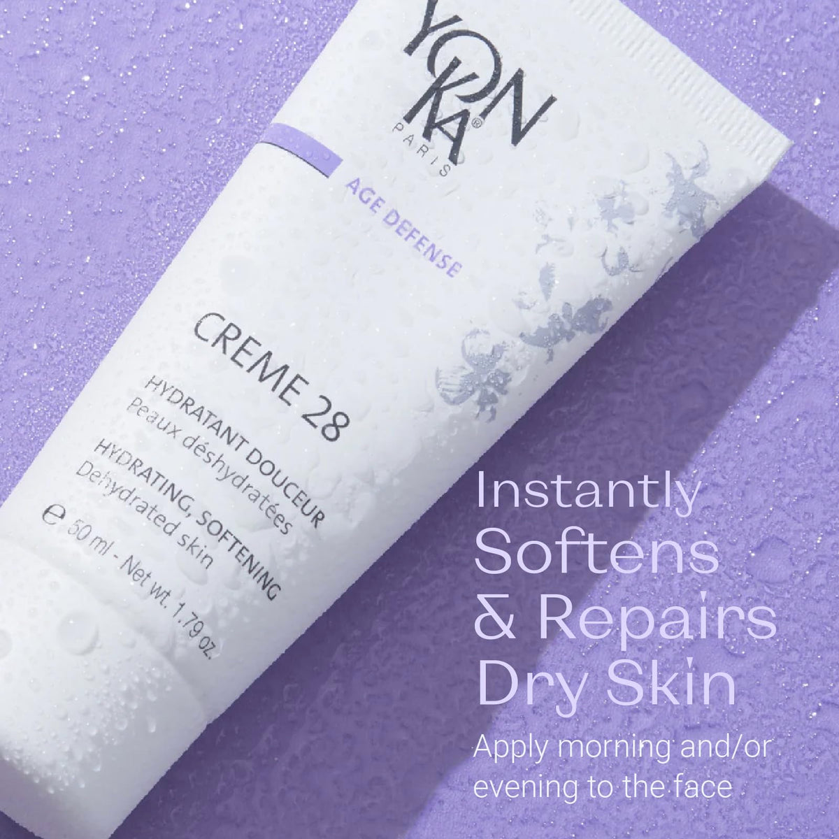 Yonka Crème 28 on bathroom shelf in lifestyle setting conveying daily skincare ritual benefits