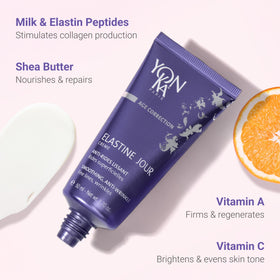 Applying Yonka Elastine Jour to the back of hand showing quick absorption and plumping benefit