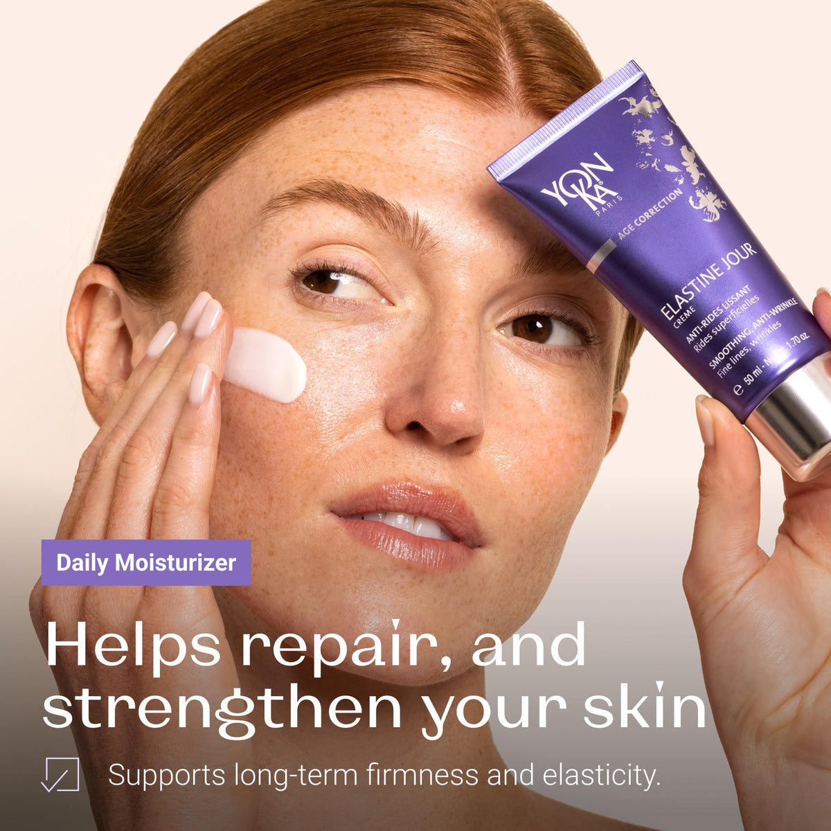 Yonka Elastine Jour jar open to reveal creamy formula that plumps and hydrates skin