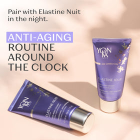 Yonka Elastine Jour on a bathroom vanity in lifestyle scene promoting daily morning skincare ritual