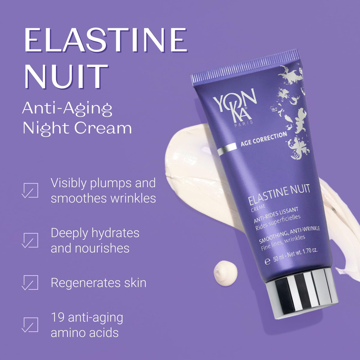 Yonka Elastine Nuit cream texture close-up showing rich moisturizing finish