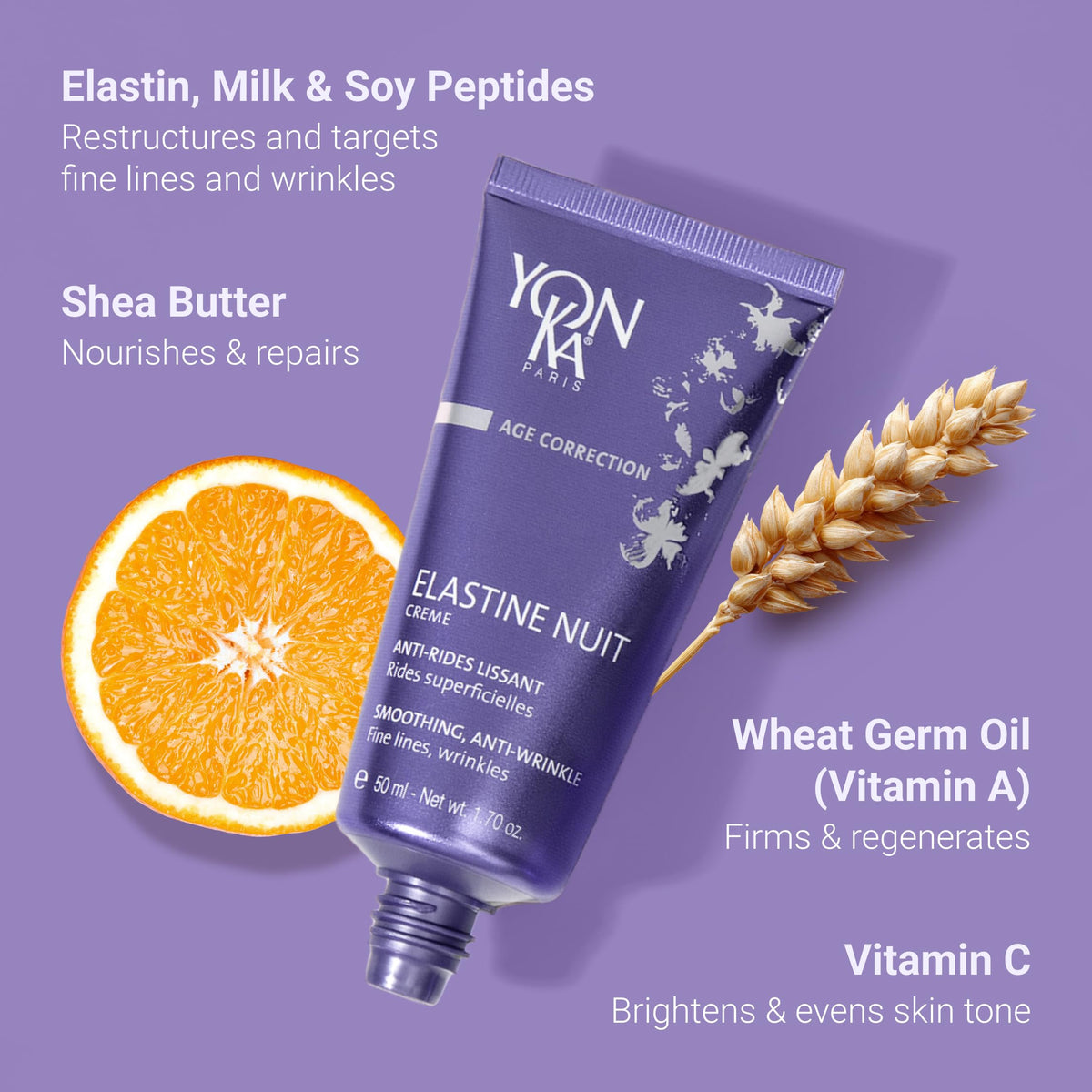 Yonka Elastine Nuit ingredient focus wheat germ oil for nourishment and repair