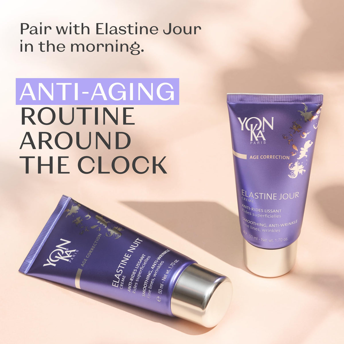 Yonka Elastine Nuit in nighttime routine scene promoting smoother morning skin