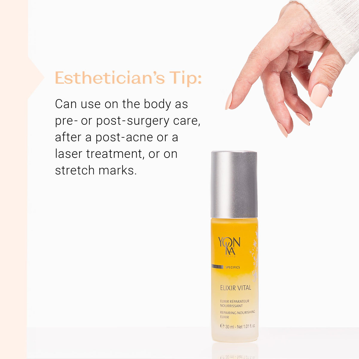 Yon-Ka Elixir Vital packaging label detail showing ingredient transparency benefit