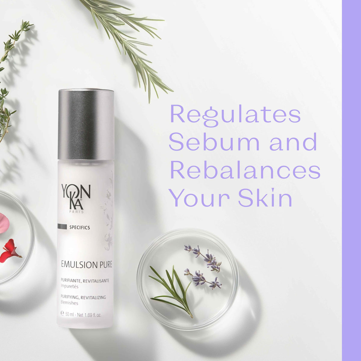 Yonka emulsion on bathroom shelf in lifestyle scene suggesting daily routine compatibility