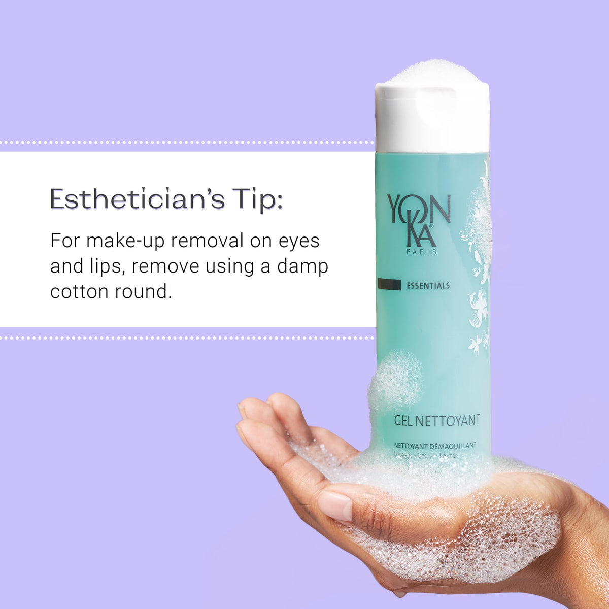 Yonka gel cleanser eye makeup removal demonstration showing gentle removal and comfort