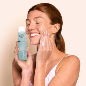 Yonka gel cleanser in hand usage illustrating lightweight texture and smooth application