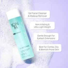Yonka gel cleanser pump and bottle detail highlighting easy dispensing and controlled use