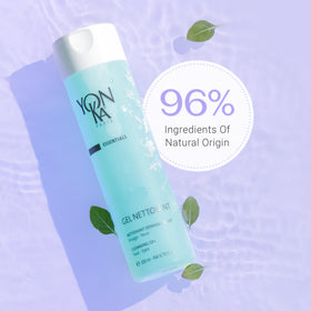 Yonka gel cleanser size comparison next to skincare bottle showing travel-friendly volume