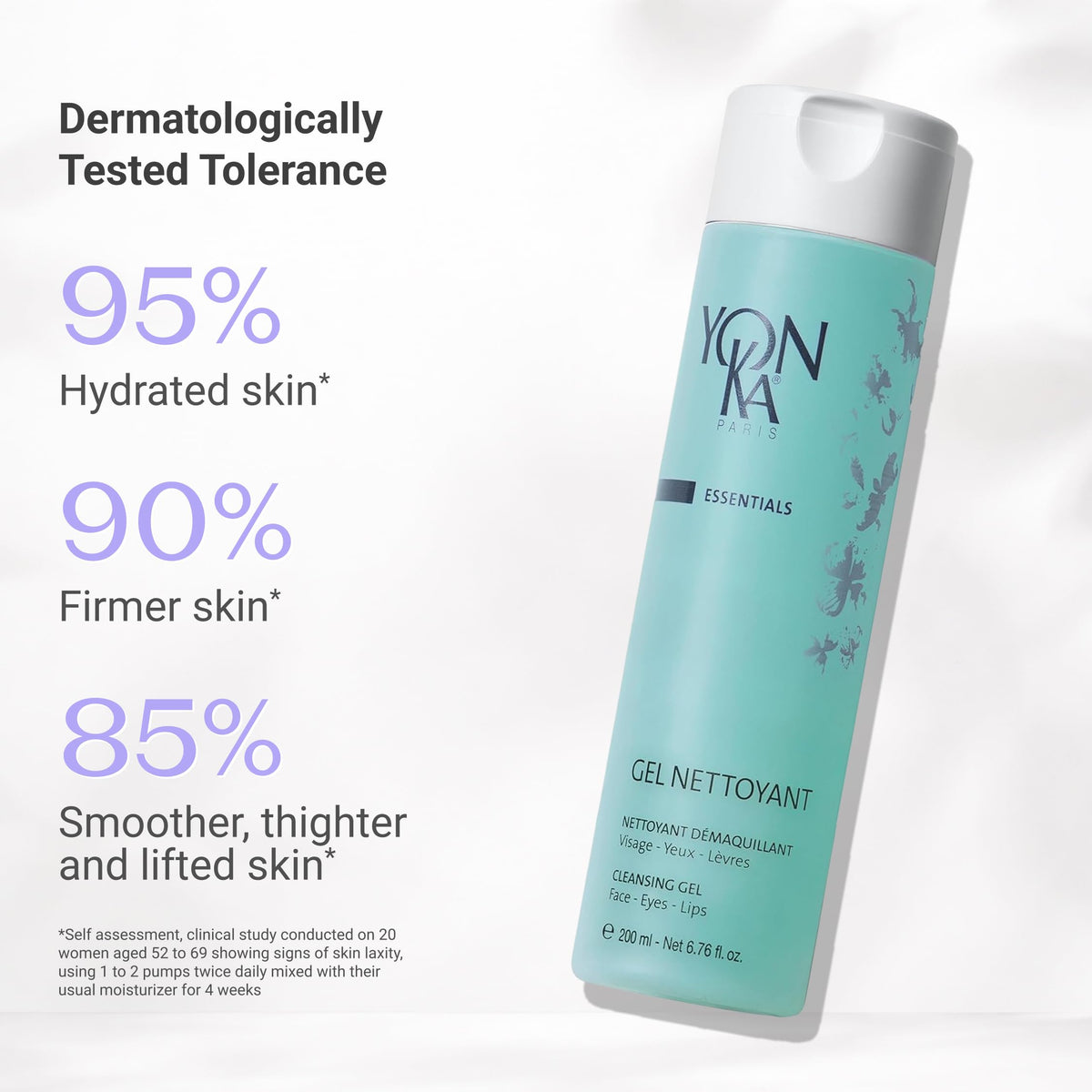 Yonka gel cleanser texture closeup foam demonstrating gentle lather and soft cleansing