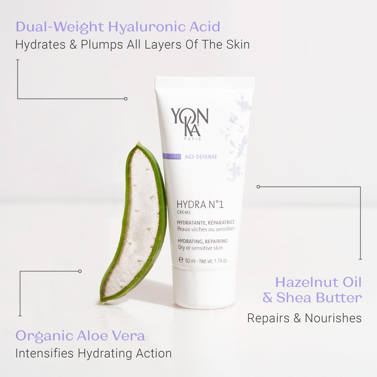 Yonka hazelnut and shea butter ingredients displayed to highlight nourishing benefits