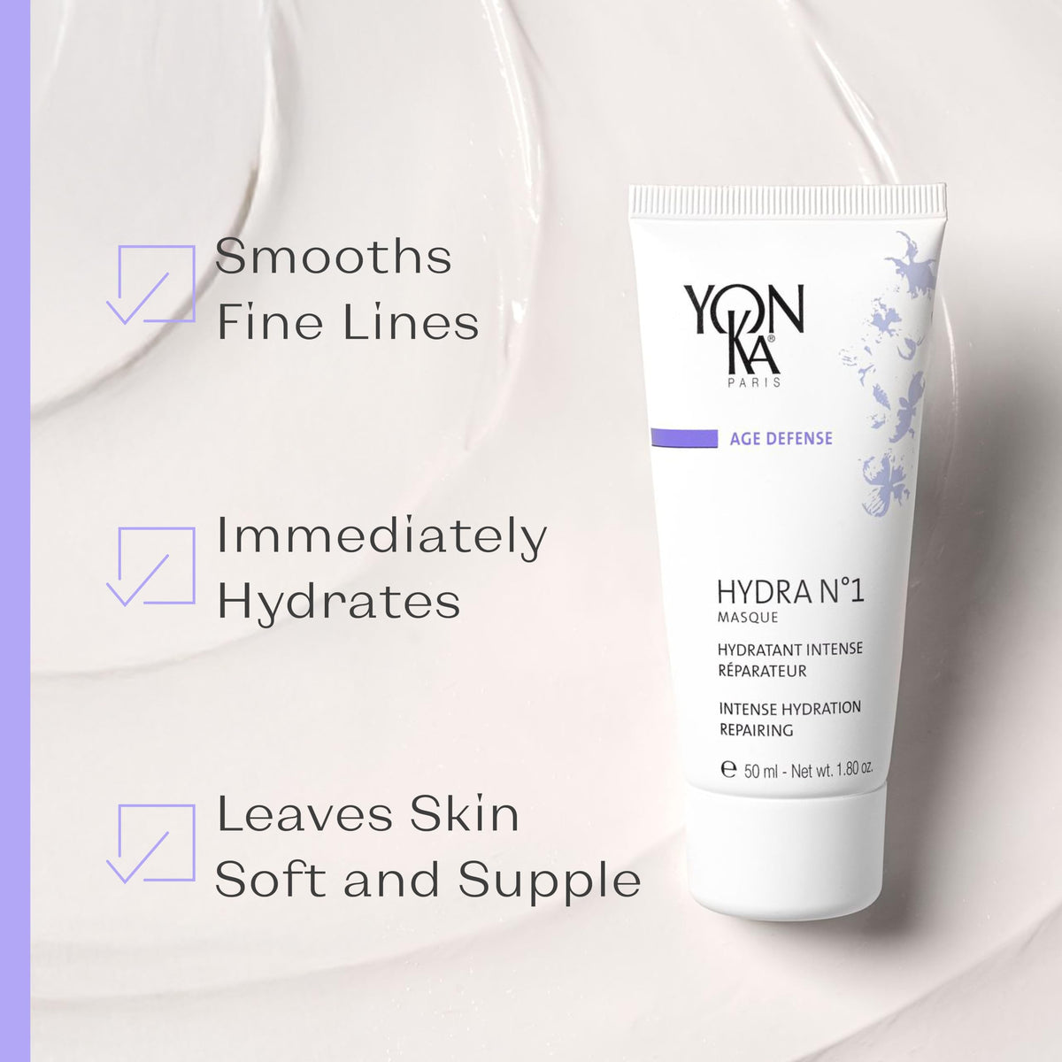 Yonka product being applied to cheek, showing how the mask comforts skin